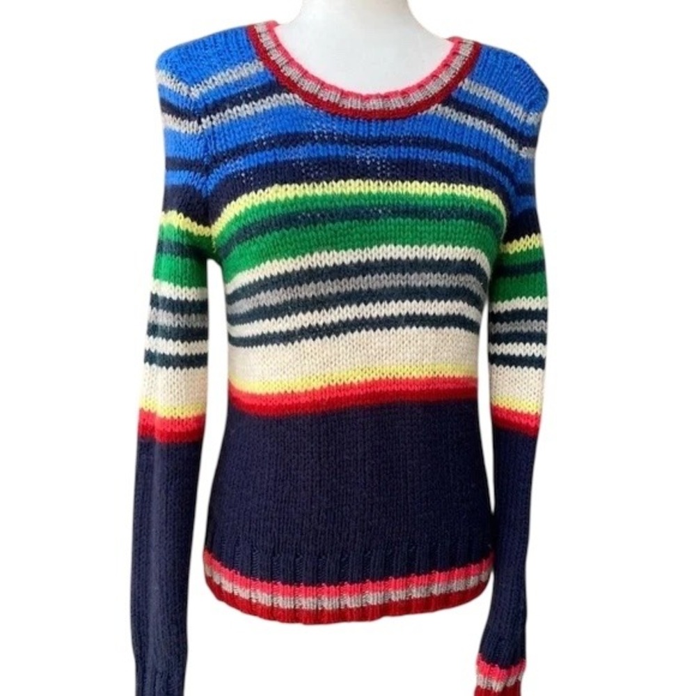 American Eagle Y2K Rainbow Stripe Wool Blend Sweater Womens XL Fitted Retro Knit